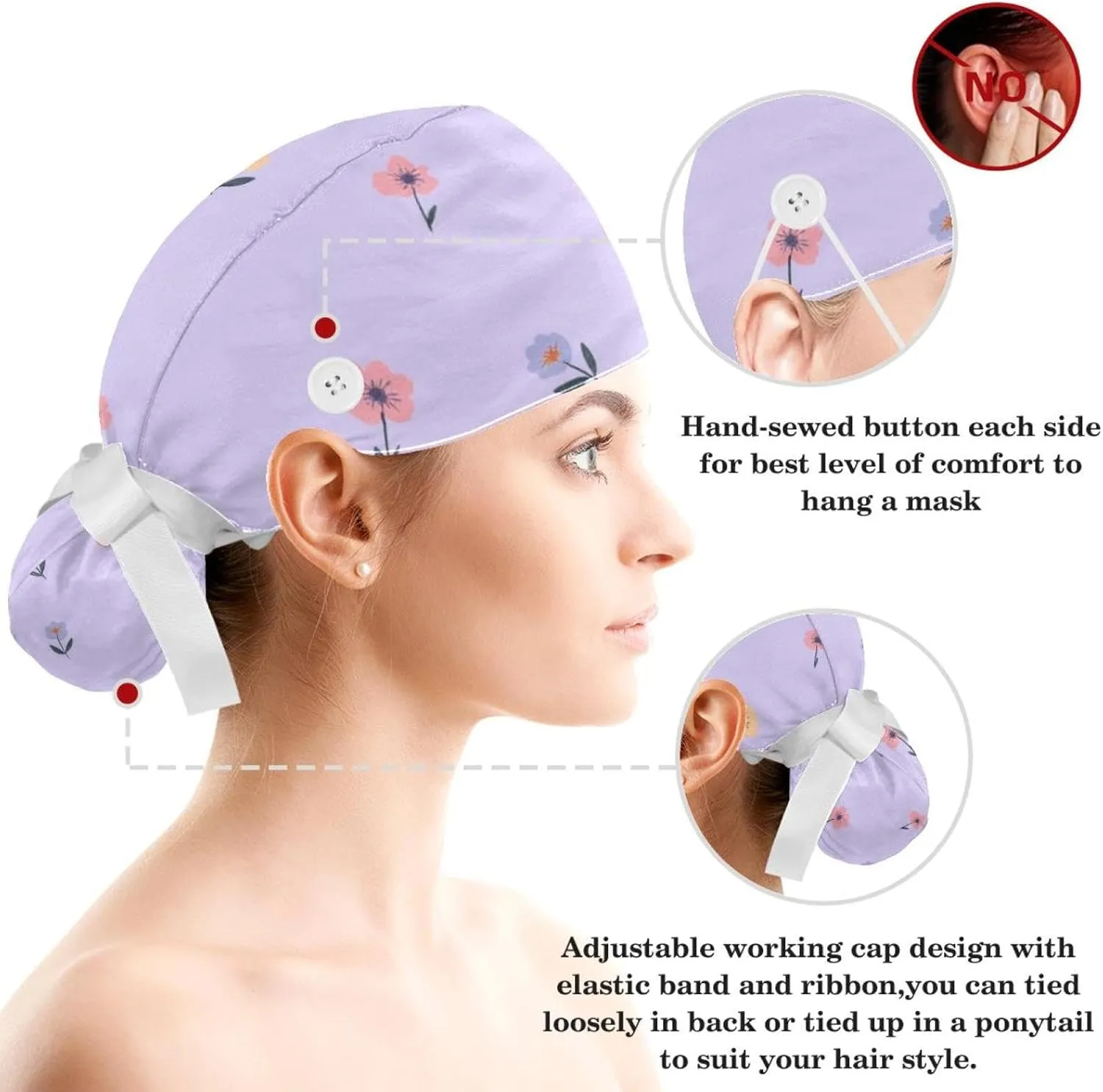 Scrub Cap with Scrunchies, Corgi Working Hat Hair Cover, Adjustable Tie Back Hats for Women
