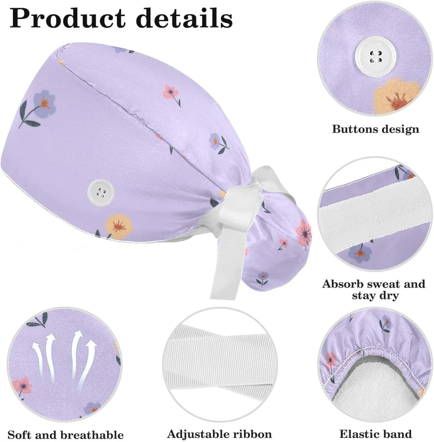 Scrub Cap with Scrunchies, Corgi Working Hat Hair Cover, Adjustable Tie Back Hats for Women