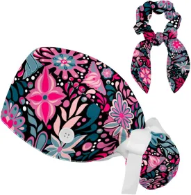 Scrub Cap with Scrunchies, Rainbow Working Hat Hair Cover, Elastic Bandage Tie Back Hats for Women