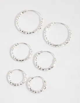 Silver Graduated Textured Hoop Earrings Pack