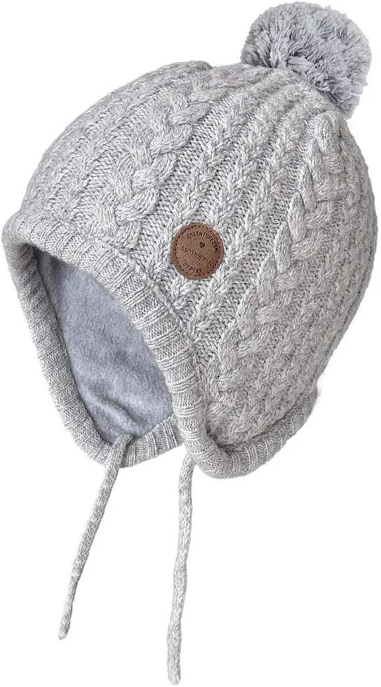 SOMALER Toddler Baby Boys Girls Winter Hat Kids Ear Flap Warm Fleece Lined Knit Beanie Fur Pom Hat