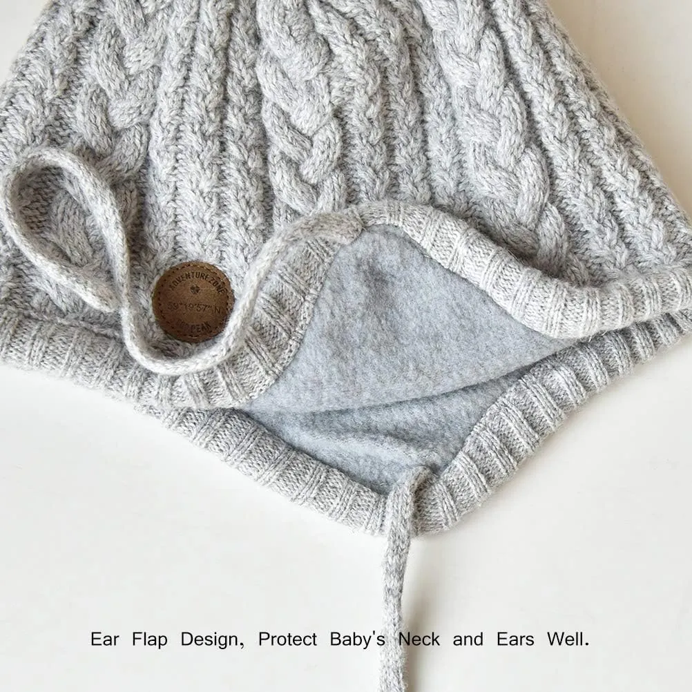SOMALER Toddler Baby Boys Girls Winter Hat Kids Ear Flap Warm Fleece Lined Knit Beanie Fur Pom Hat