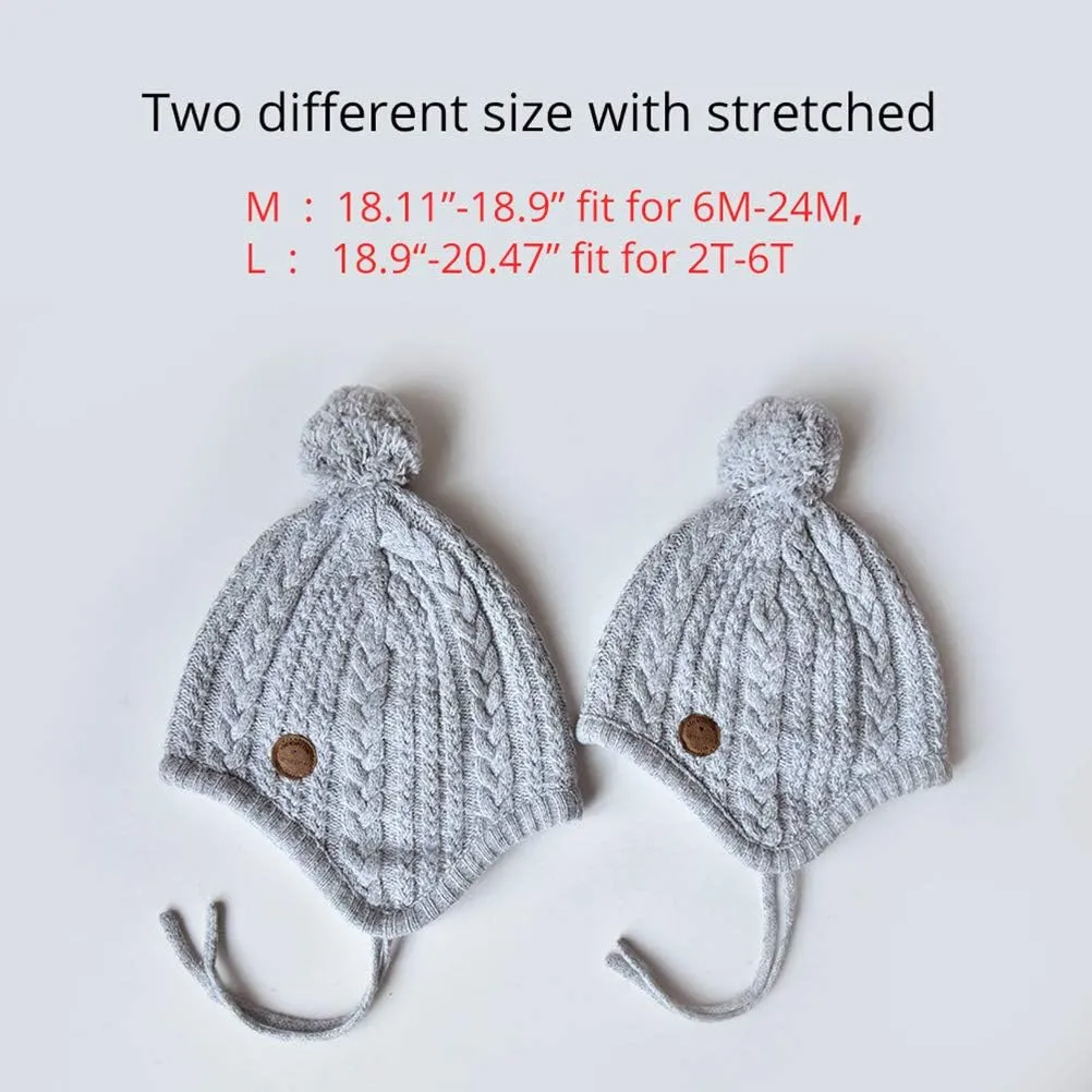 SOMALER Toddler Baby Boys Girls Winter Hat Kids Ear Flap Warm Fleece Lined Knit Beanie Fur Pom Hat