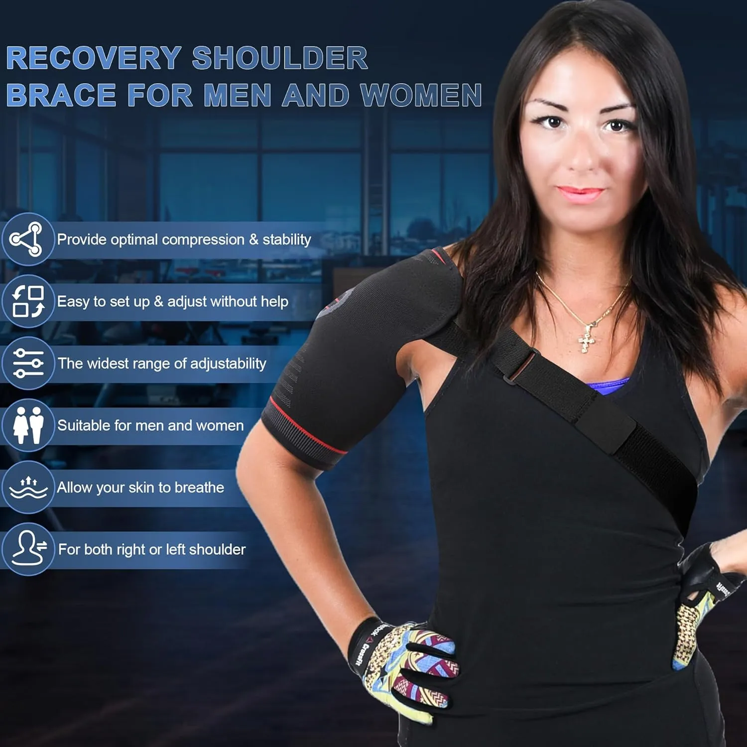 SPOBTRACE Shoulder Brace For Torn Rotator Cuff, Adjustable Shoulder Support Brace Compression Sleeve Arm Sling Immobilizer For Pain Relief,Sleep,Injuries,Men and Women
