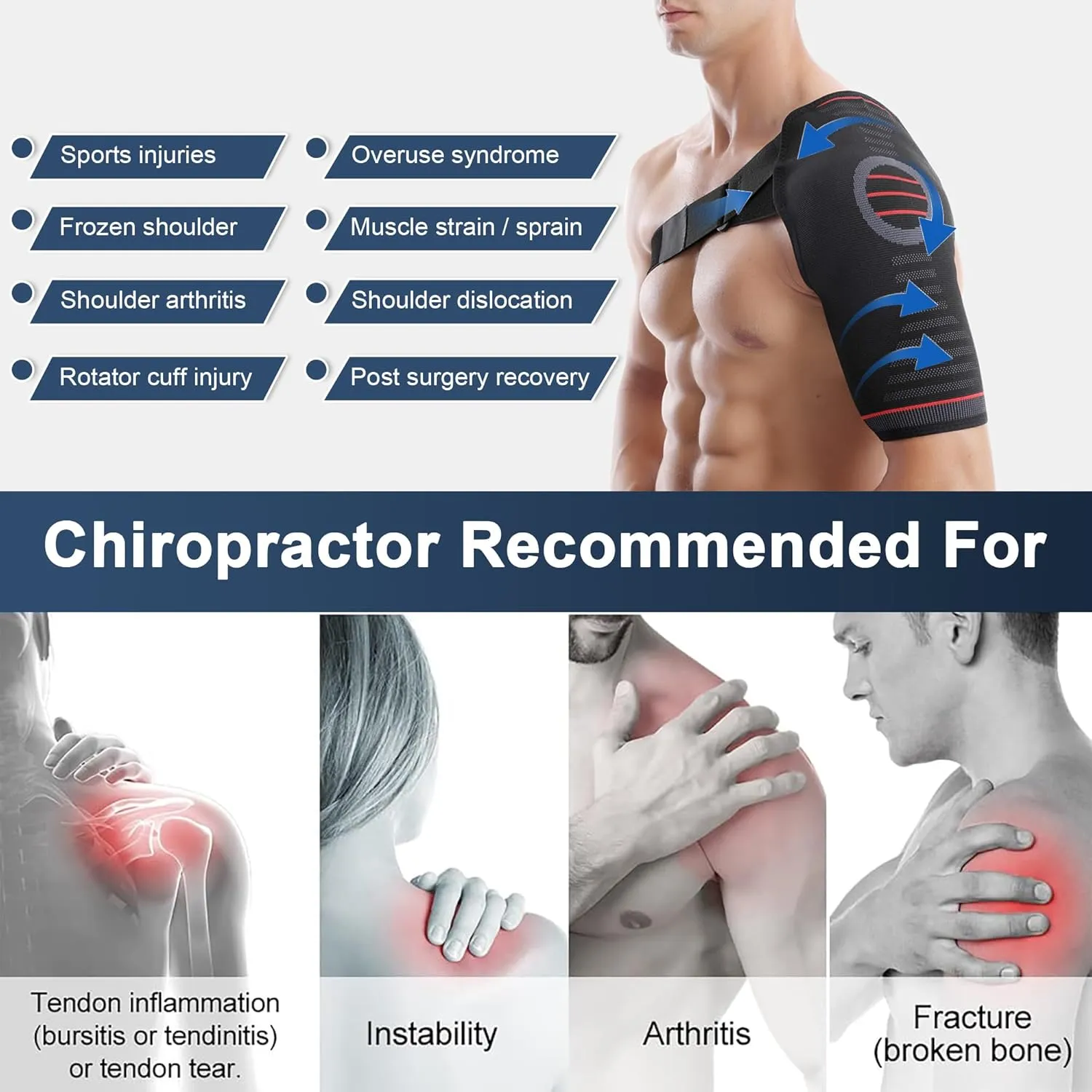 SPOBTRACE Shoulder Brace For Torn Rotator Cuff, Adjustable Shoulder Support Brace Compression Sleeve Arm Sling Immobilizer For Pain Relief,Sleep,Injuries,Men and Women