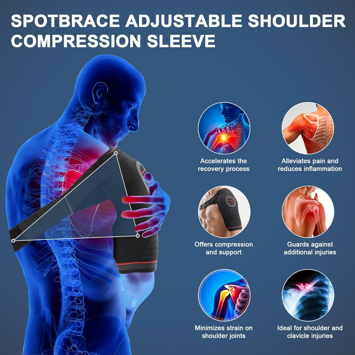 SPOBTRACE Shoulder Brace For Torn Rotator Cuff, Adjustable Shoulder Support Brace Compression Sleeve Arm Sling Immobilizer For Pain Relief,Sleep,Injuries,Men and Women