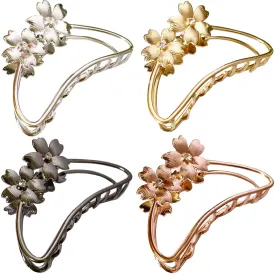 TANG SONG 4PCS Double Flowers Shaped Metal Hair Claw Clips Hair Catch Barrette Jaw Clamp for Women Half Bun Hairpins for Thick Hair (Silver Gold Rose Gold Black)