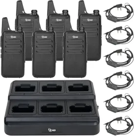 TIDRADIO TD-M8s Radios Walkie Talkies Rechargeable Two Way Radio (6 Pack) License-Free FRS Radio with 6 Way Multi Gang Charger USB Charger 2 Way Radio