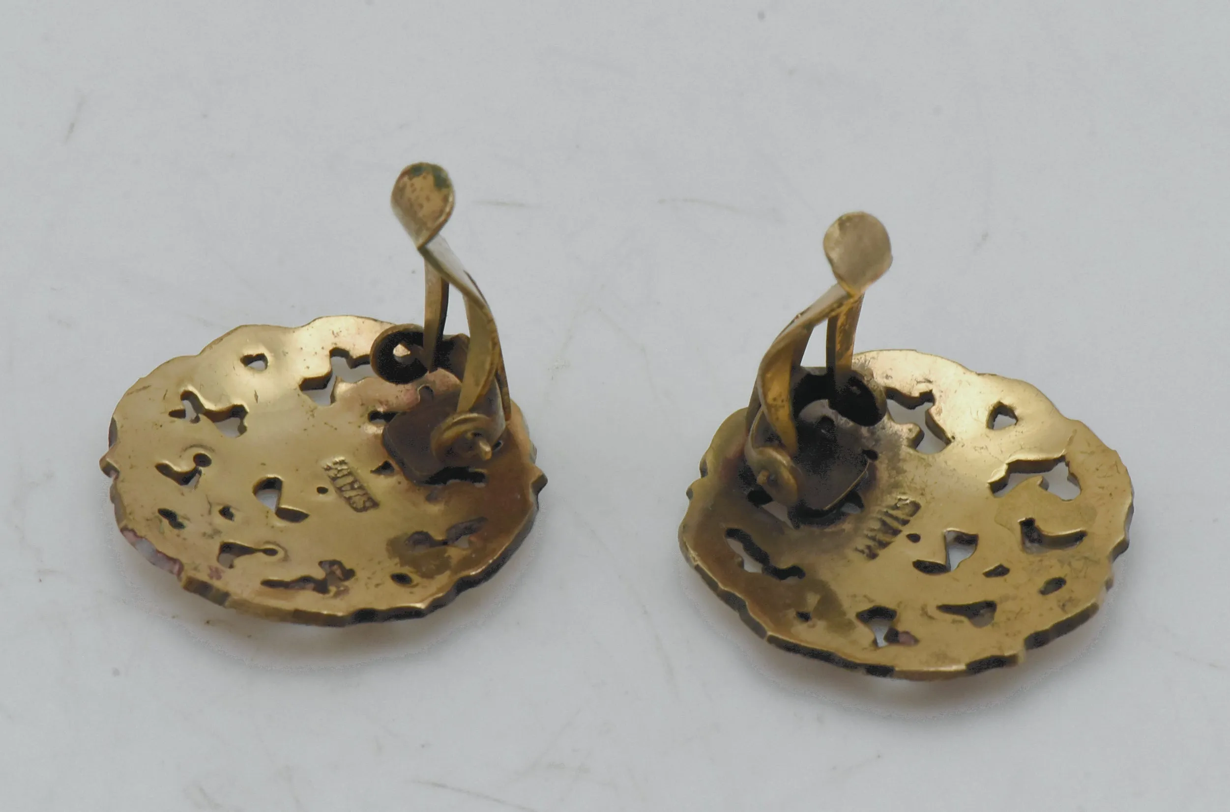 Vintage Brass and Enamel Clip On Earrings