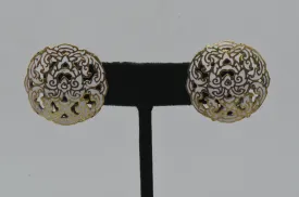 Vintage Brass and Enamel Clip On Earrings