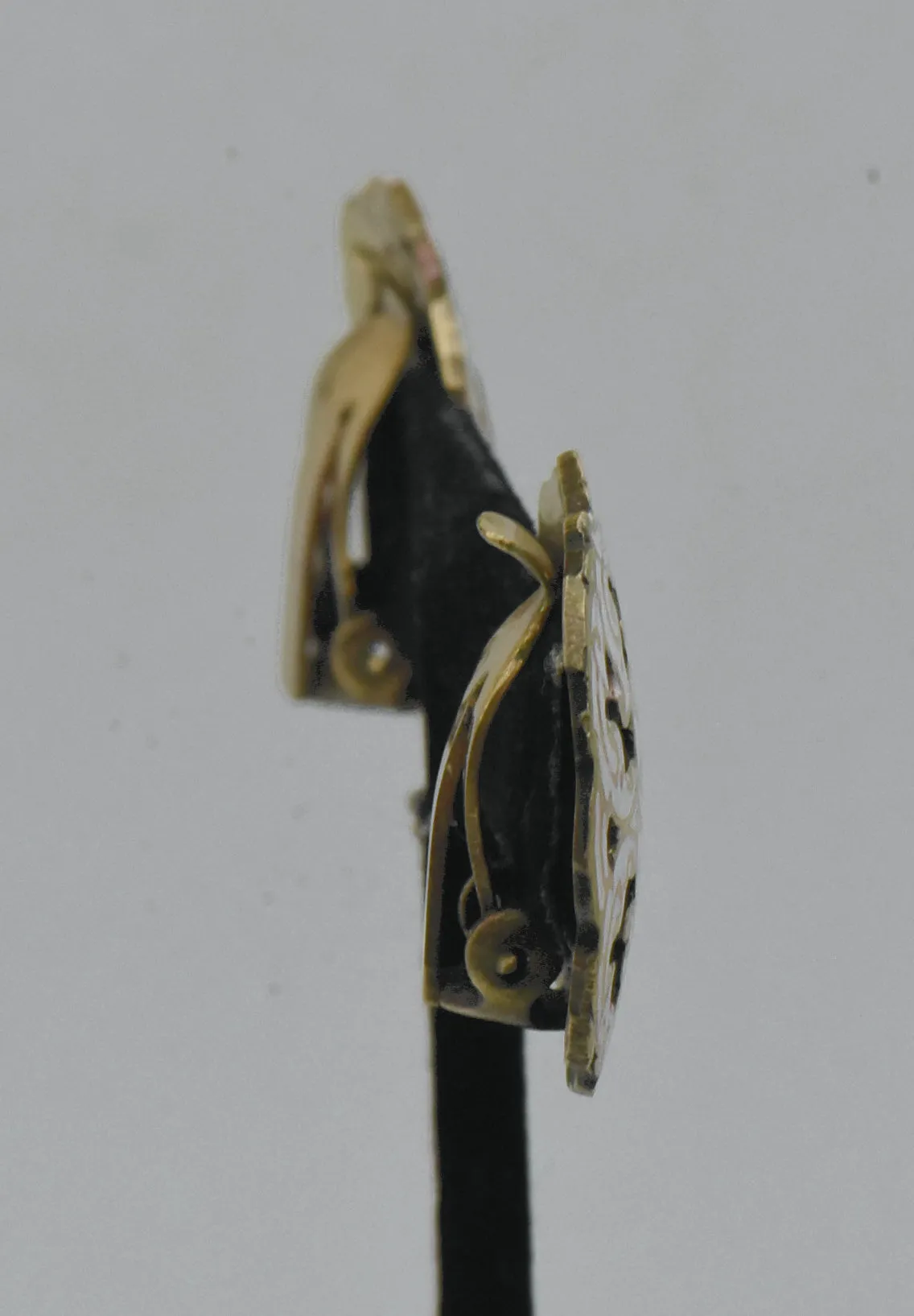 Vintage Brass and Enamel Clip On Earrings