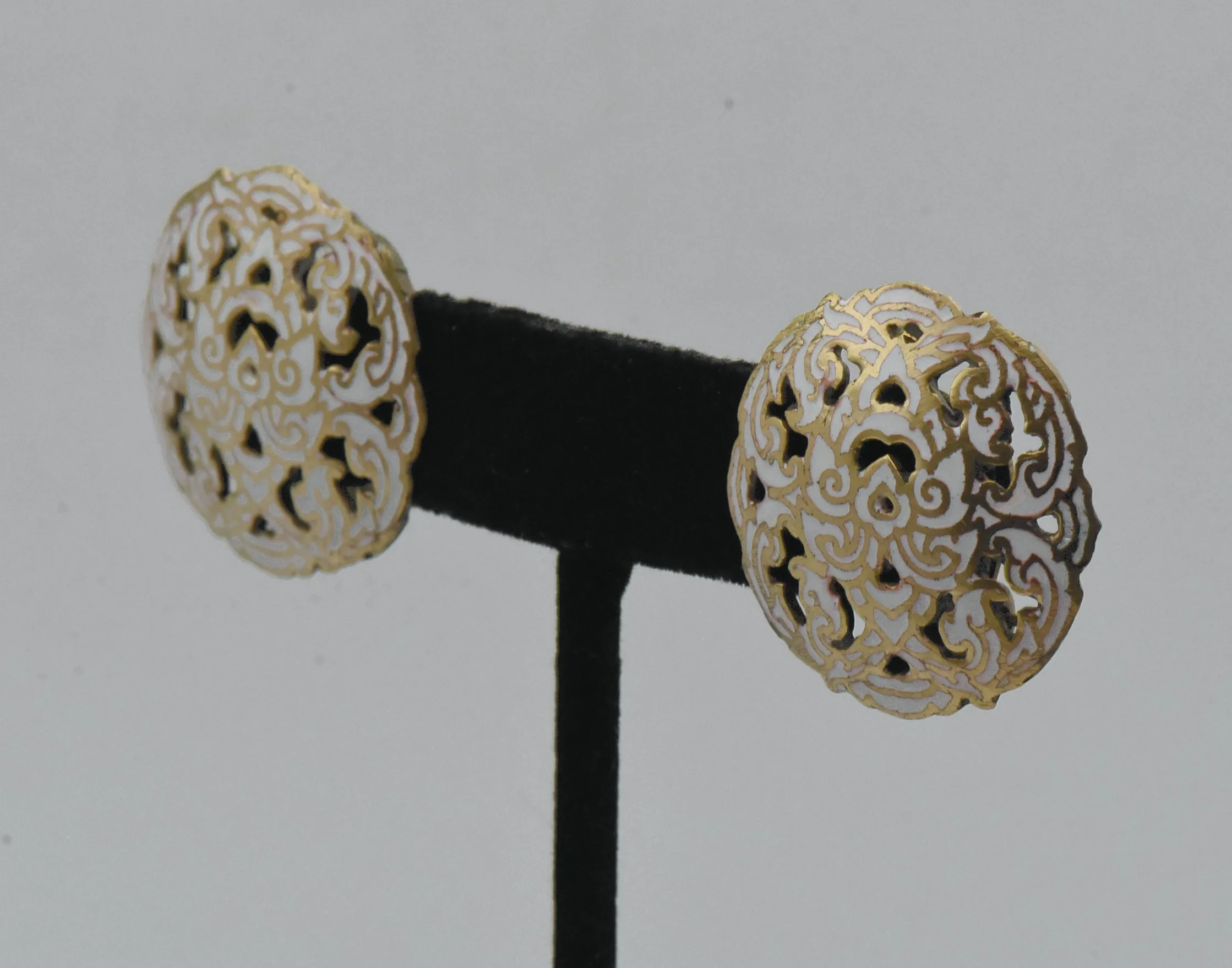 Vintage Brass and Enamel Clip On Earrings