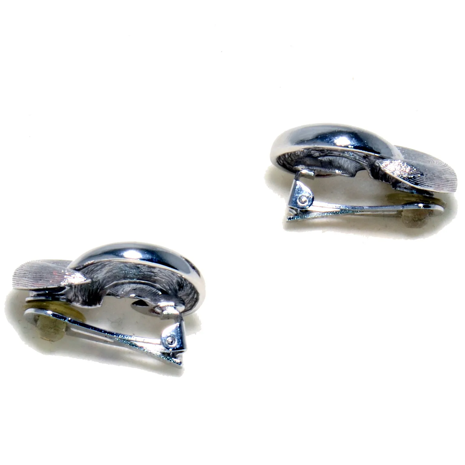 Vintage Christian Dior Silver Textured Matte and Smooth Clip Earrings