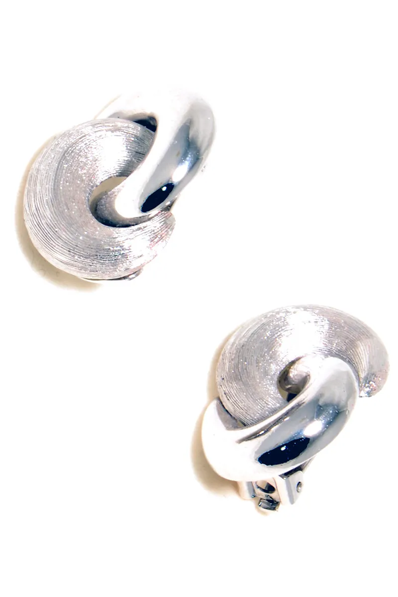Vintage Christian Dior Silver Textured Matte and Smooth Clip Earrings