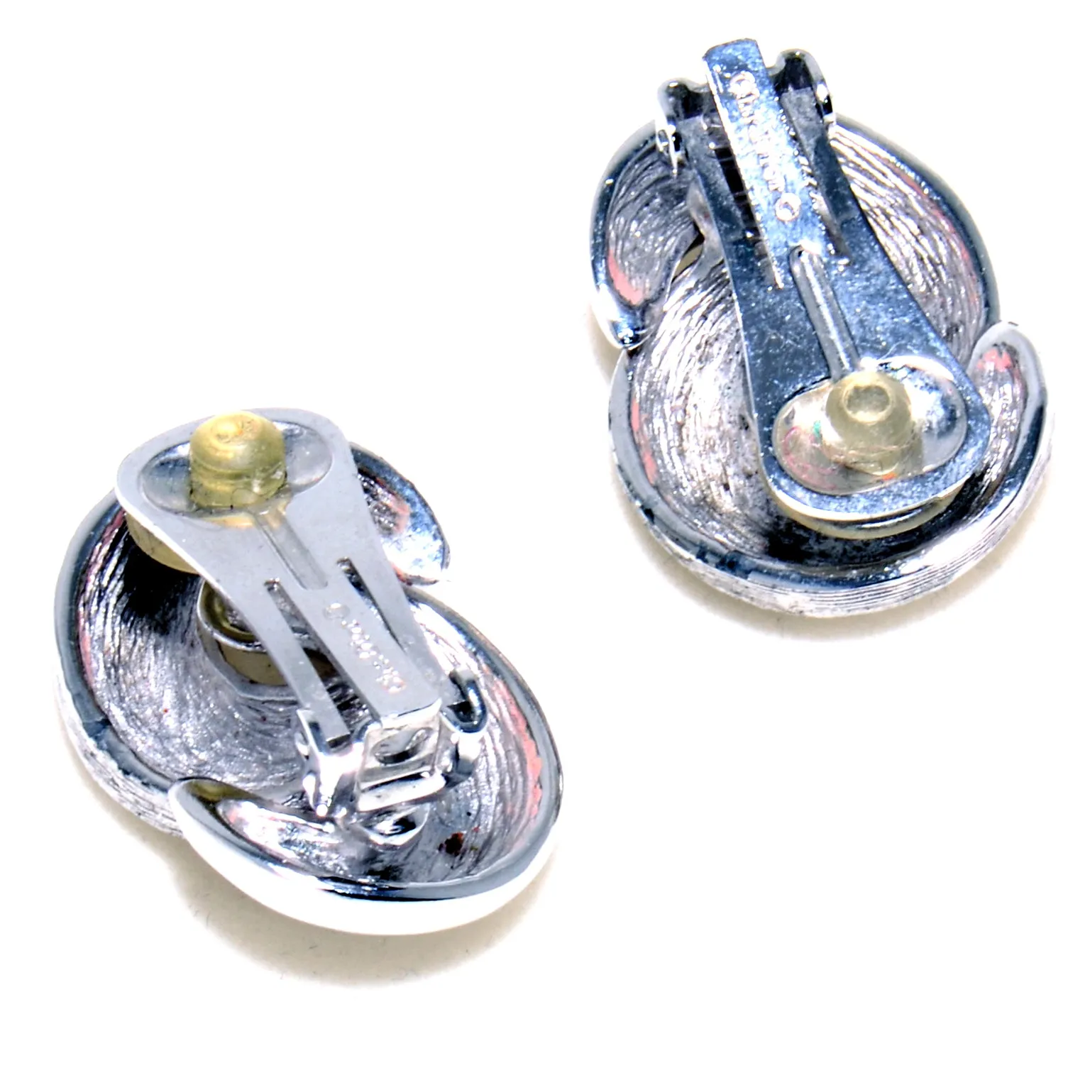 Vintage Christian Dior Silver Textured Matte and Smooth Clip Earrings