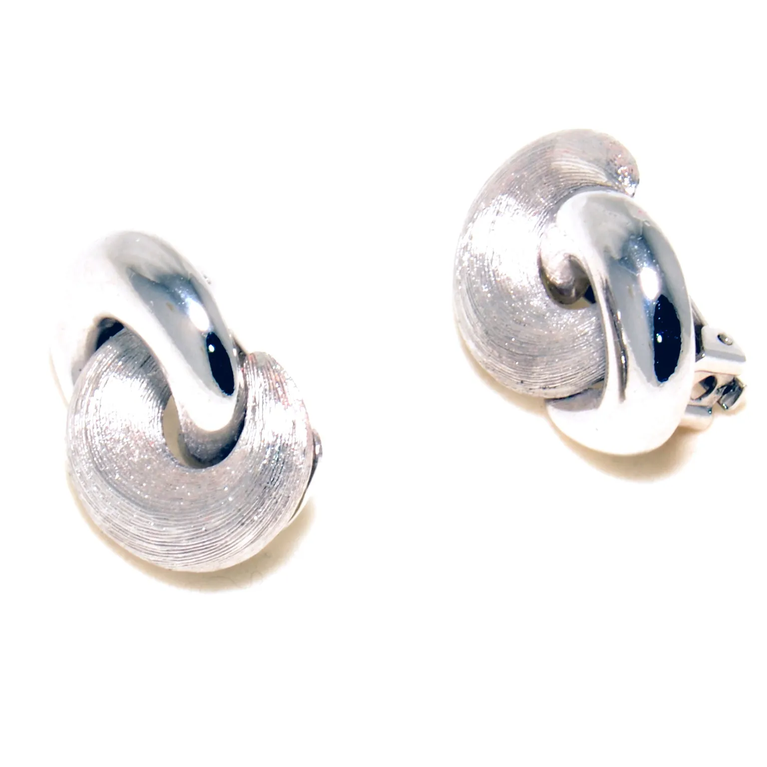 Vintage Christian Dior Silver Textured Matte and Smooth Clip Earrings