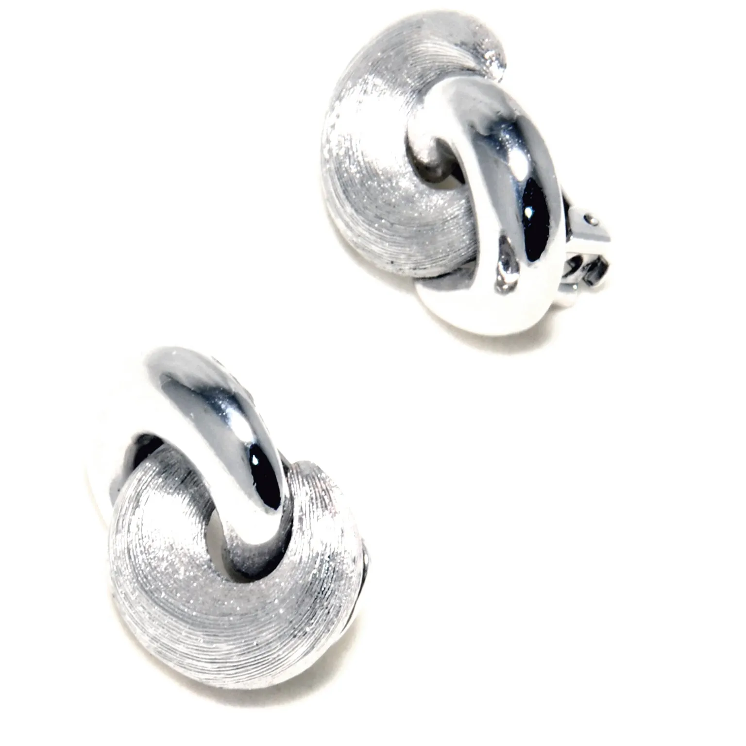 Vintage Christian Dior Silver Textured Matte and Smooth Clip Earrings