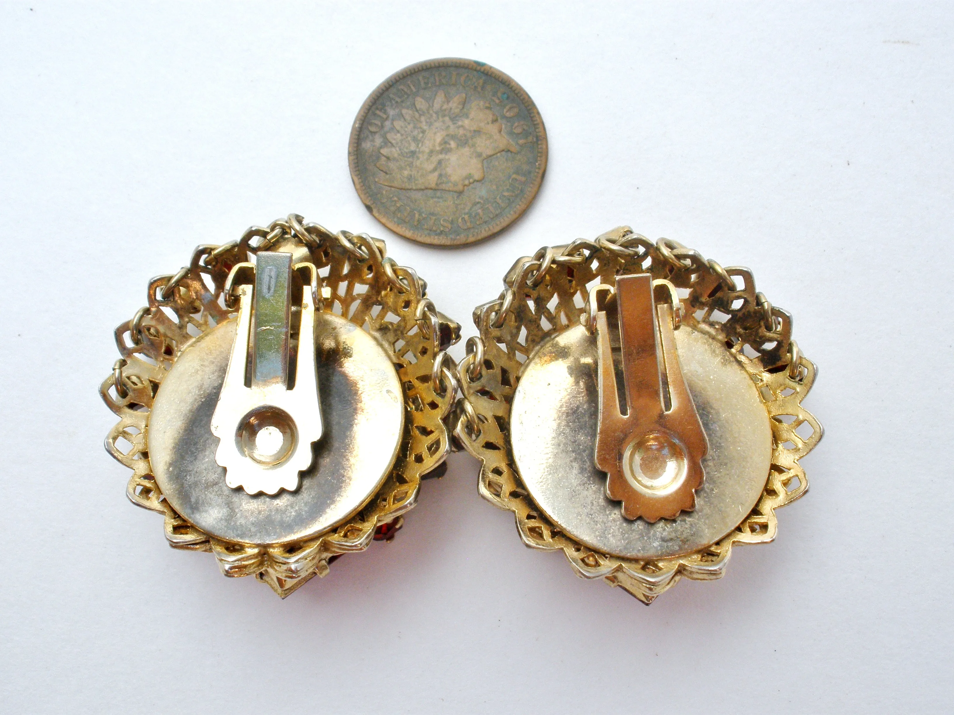 Vintage Red Rhinestone Clip Earrings
