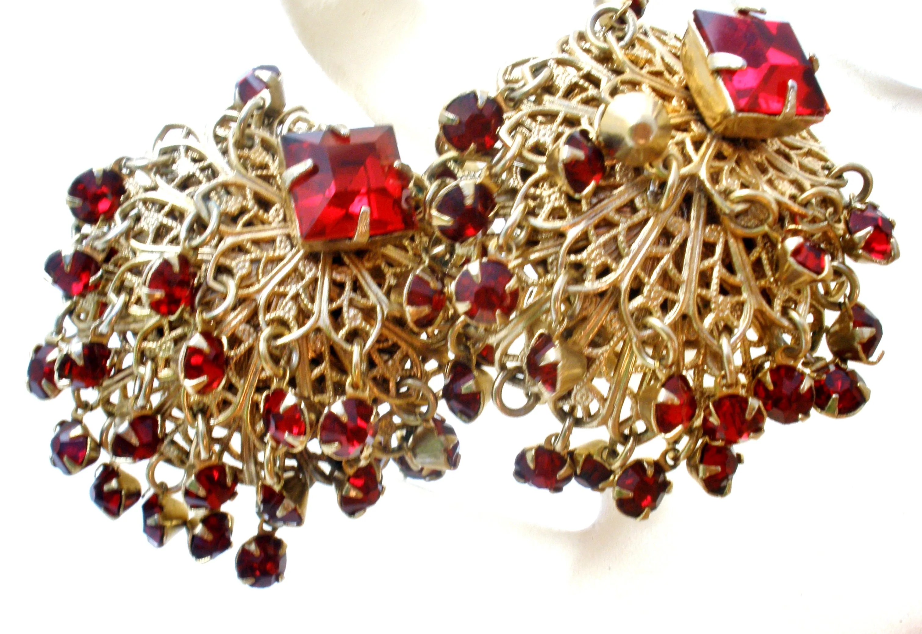 Vintage Red Rhinestone Clip Earrings