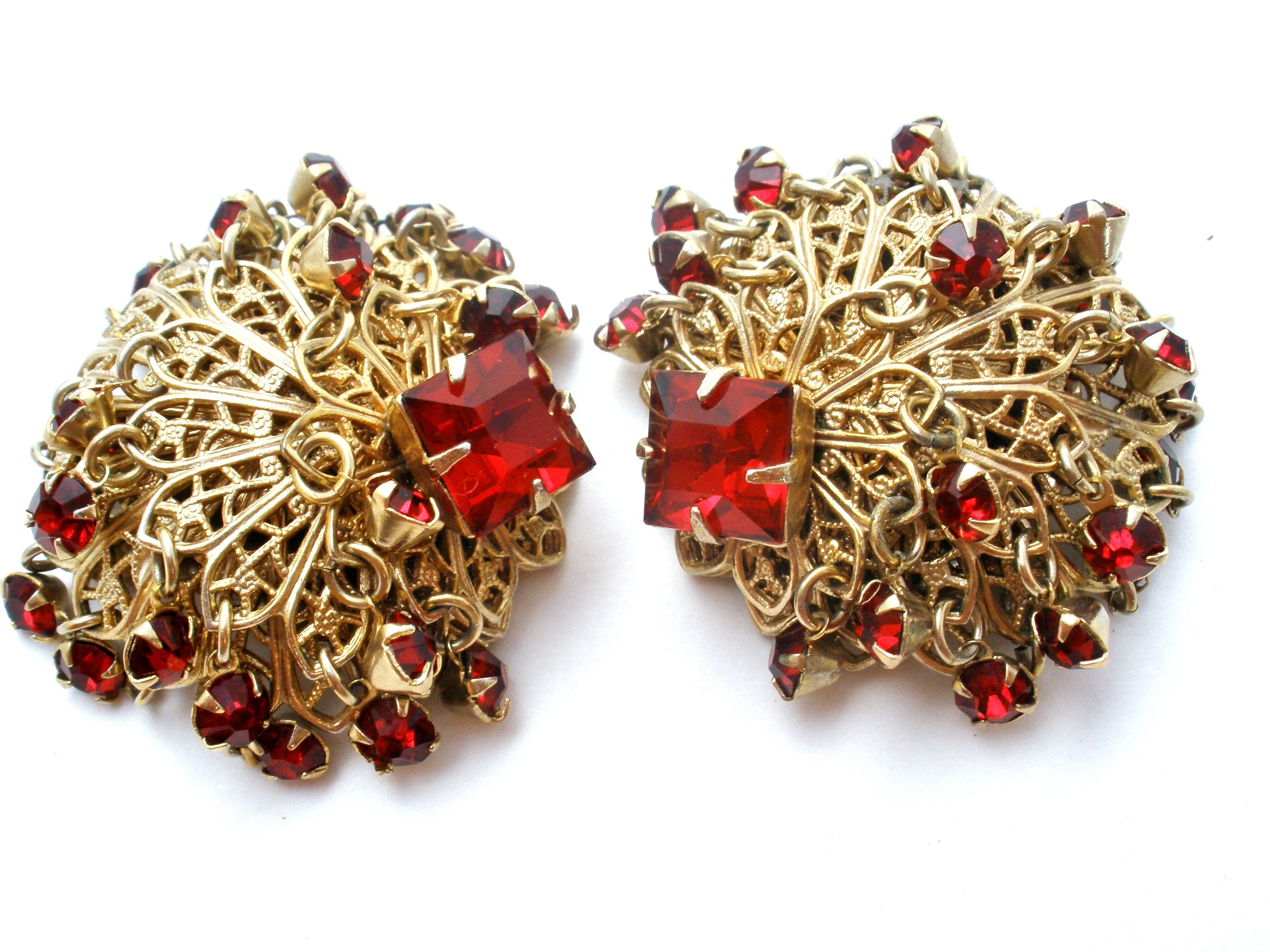 Vintage Red Rhinestone Clip Earrings