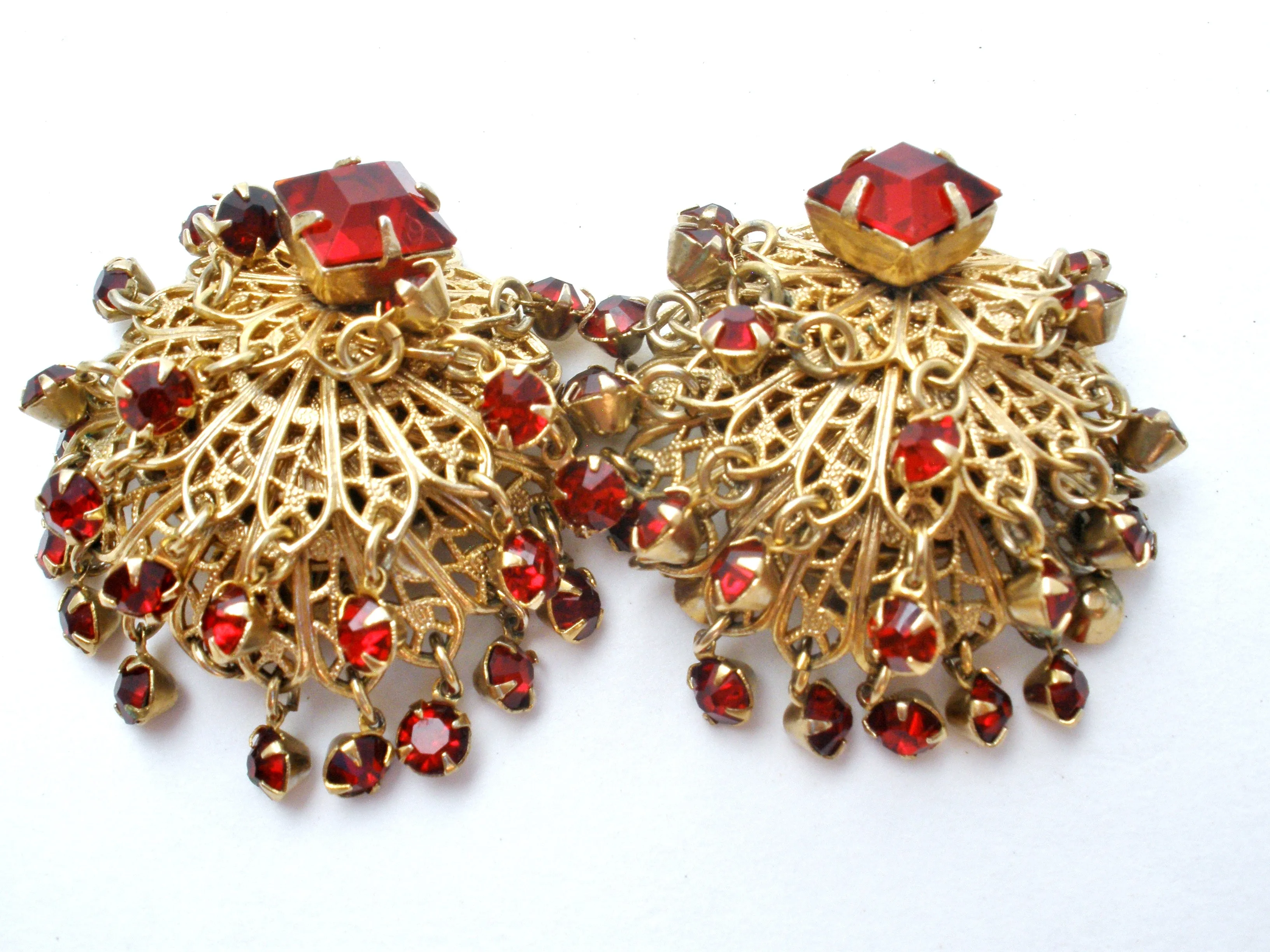 Vintage Red Rhinestone Clip Earrings