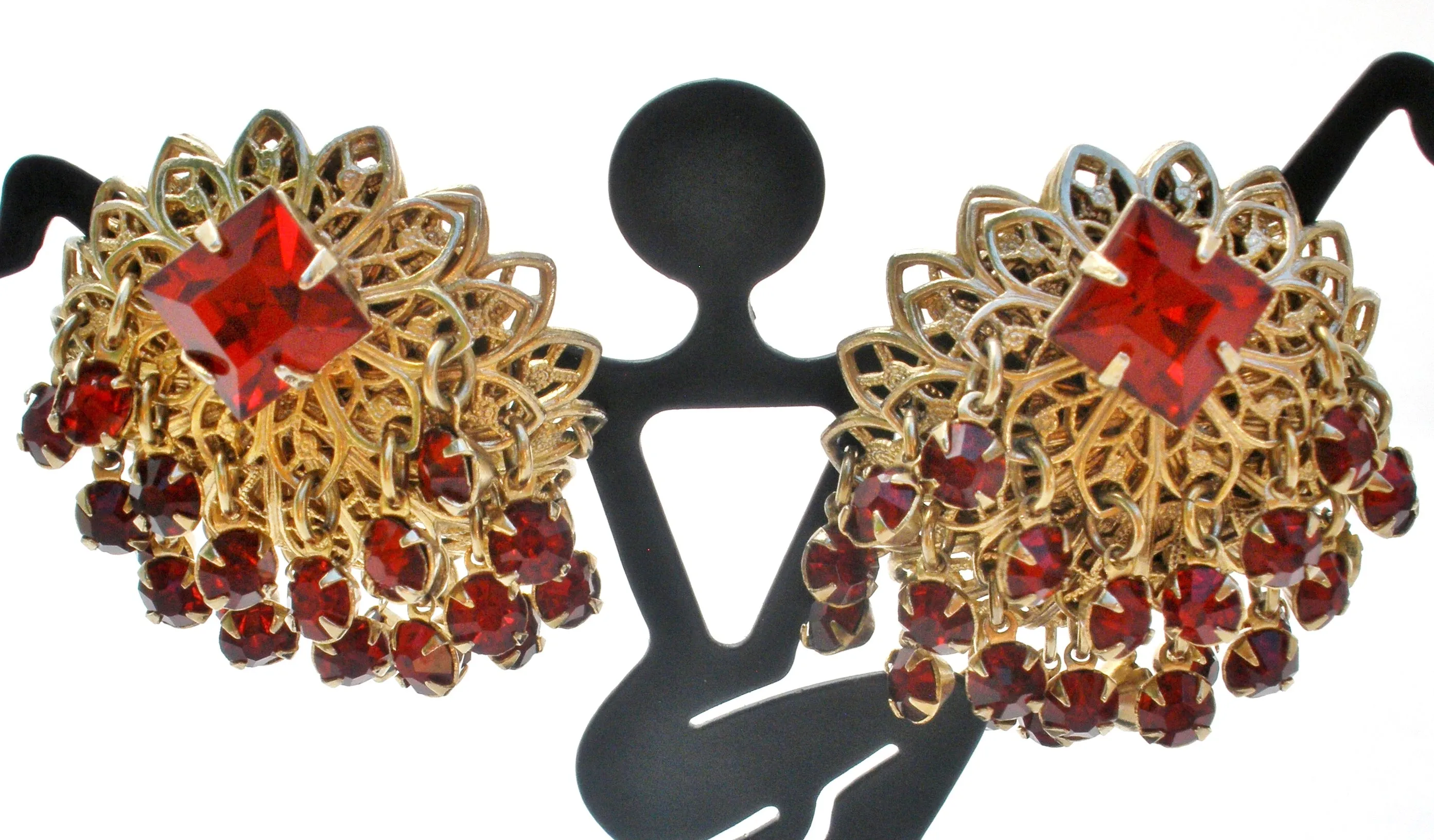 Vintage Red Rhinestone Clip Earrings