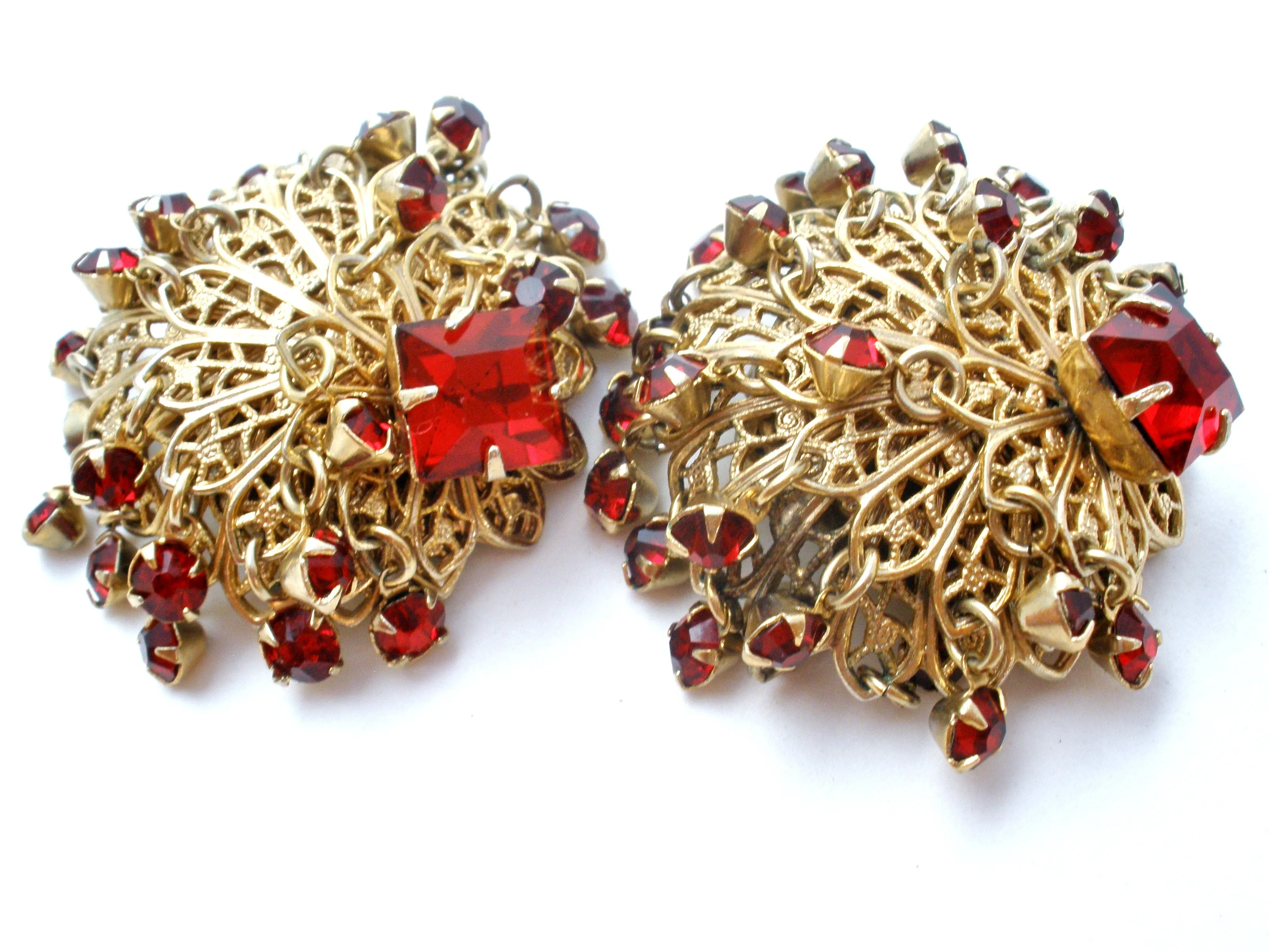 Vintage Red Rhinestone Clip Earrings
