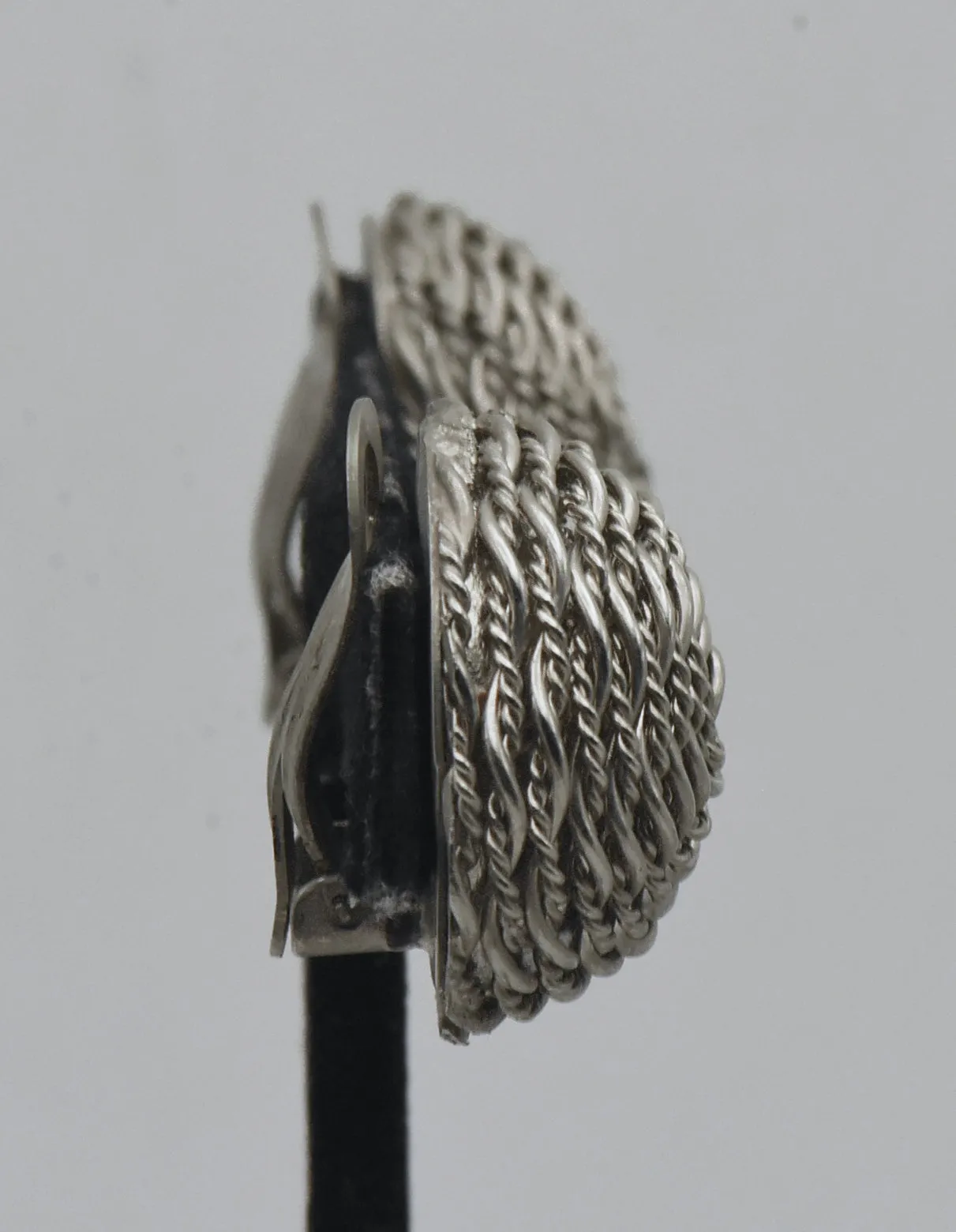 Vintage Silver Tone Basket Weave Clip On Earrings