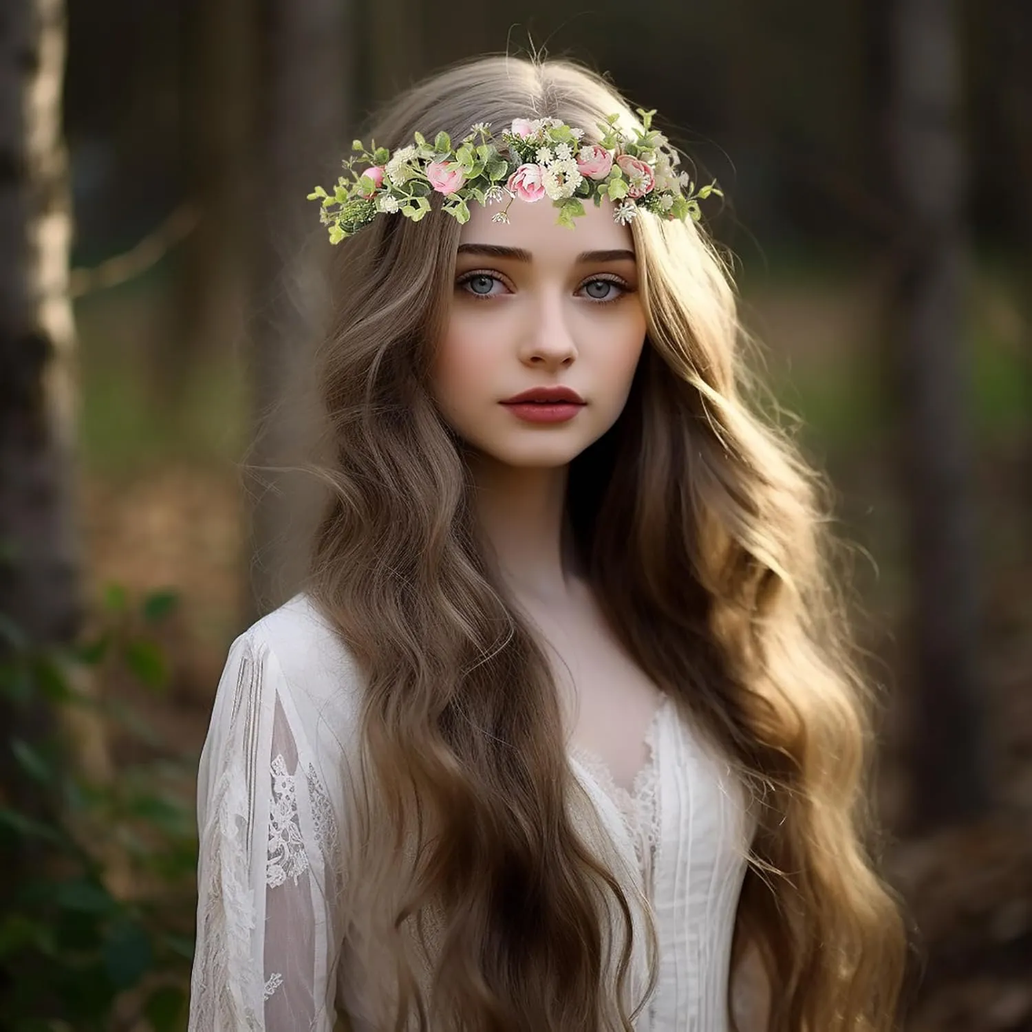 Vivivalue Floral Crown Flower Garland Headband Floral Headpiece Halo Wedding Party Photos