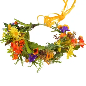 Vivivalue Floral Crown Flower Garland Headband Hair Wreath Floral Headpiece Halo Boho with Ribbon Wedding Party Festival Photos Orange