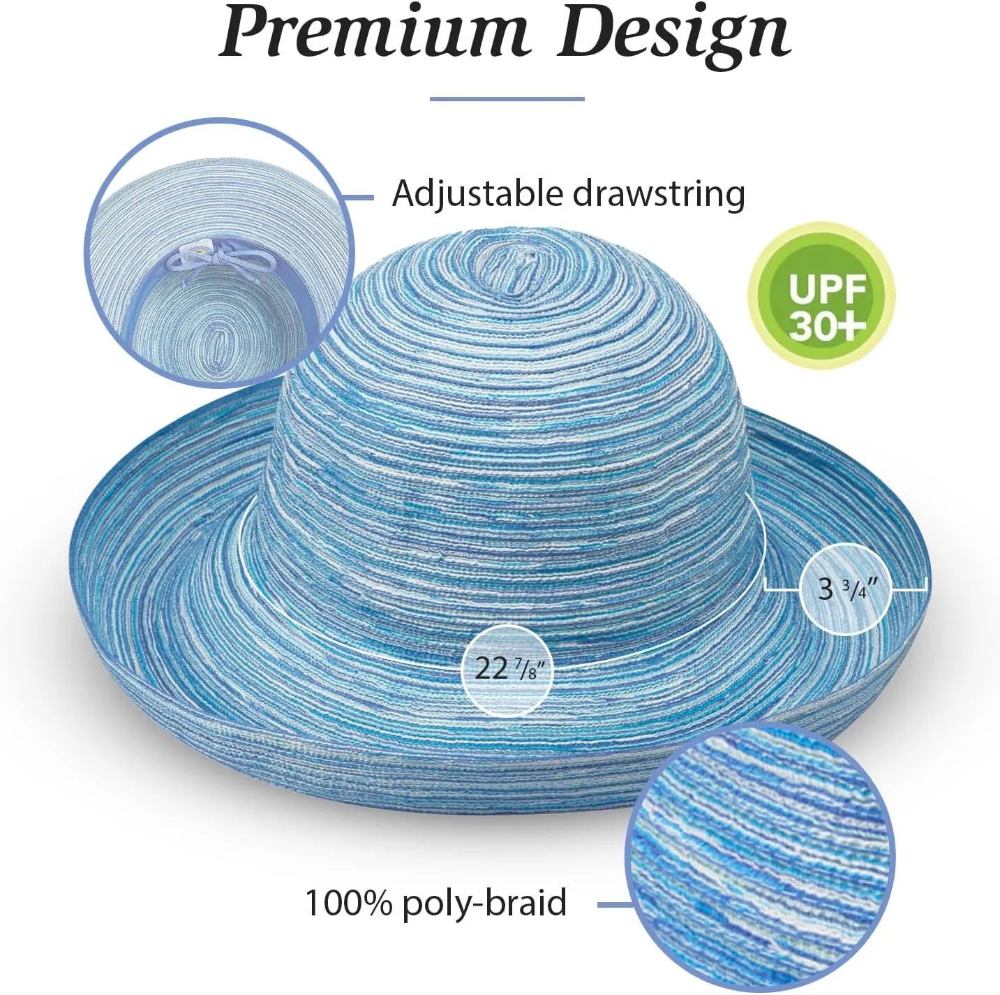 Wallaroo Hat Company Womens Sydney Sun Hat - UPF 30  Sun Protection, Packable, Adjustable, Medium - Beach, Travel, Wide Brim