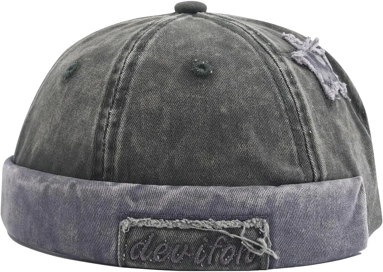 Washed Cotton Brimless Distressed Docker Cap Adjustable Street Casual Sailor Cap Skullcap Beanie Hat Landlord Hats