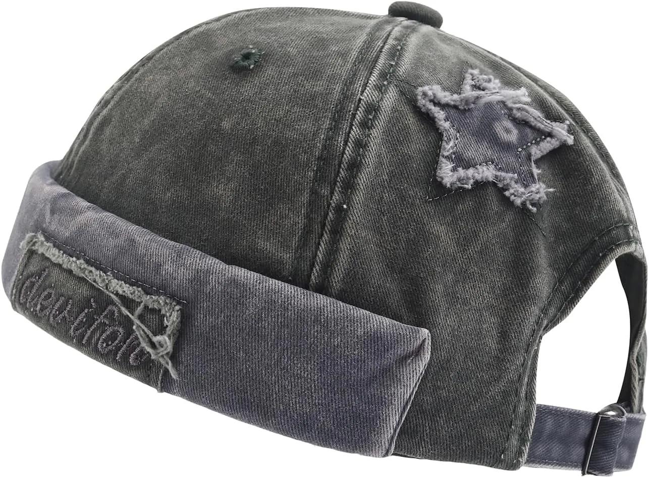 Washed Cotton Brimless Distressed Docker Cap Adjustable Street Casual Sailor Cap Skullcap Beanie Hat Landlord Hats