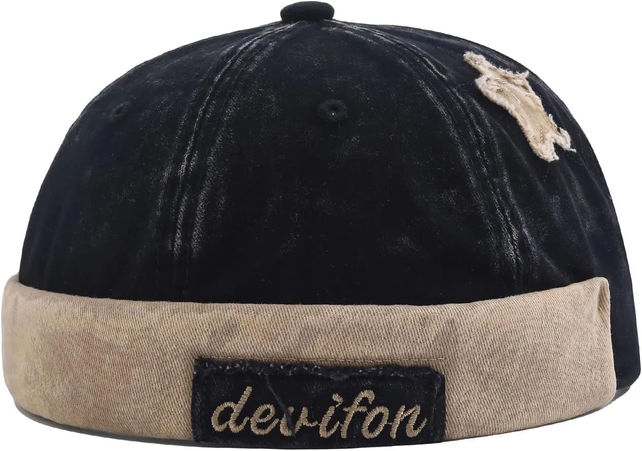 Washed Cotton Brimless Distressed Docker Cap Adjustable Street Casual Sailor Cap Skullcap Beanie Hat Landlord Hats