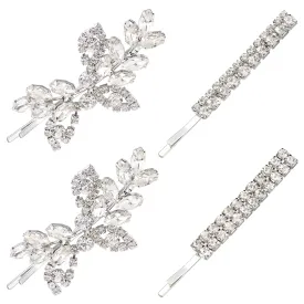 Waydress 4 Pcs Rhinestone Bridal Hair Clip Leaf Wedding Hairpin Bride Crystal Hair Barrette Accessories for Women (Simple Rhinestone Style)