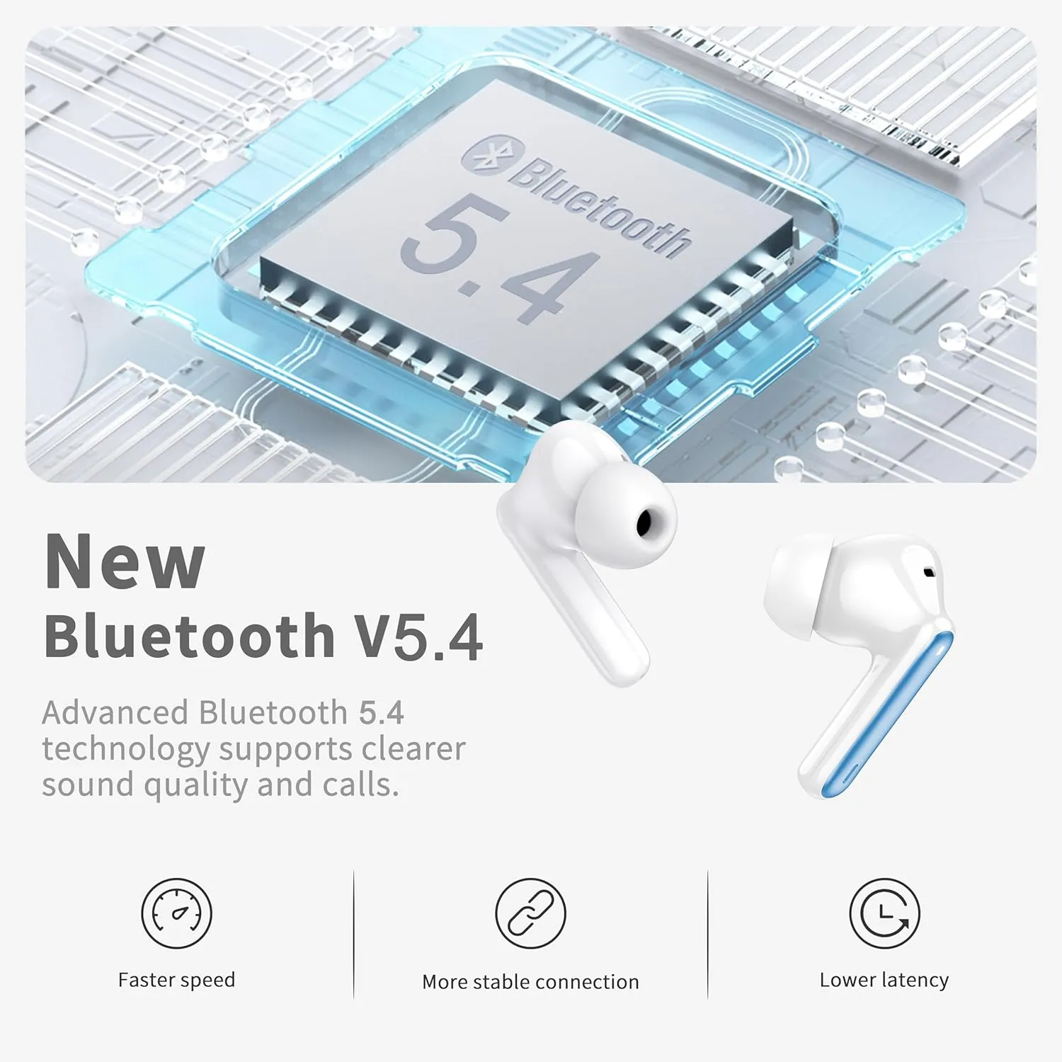Wireless Earbuds, 2025 Bluetooth 5.4 Headphones in Ear with 4 ENC Noise Cancelling Mic, New Wireless Earphones HiFi Stereo Deep Bass 40H Playtime, LED, in-Ear Bluetooth Ear Buds IP7, Lake Blue
