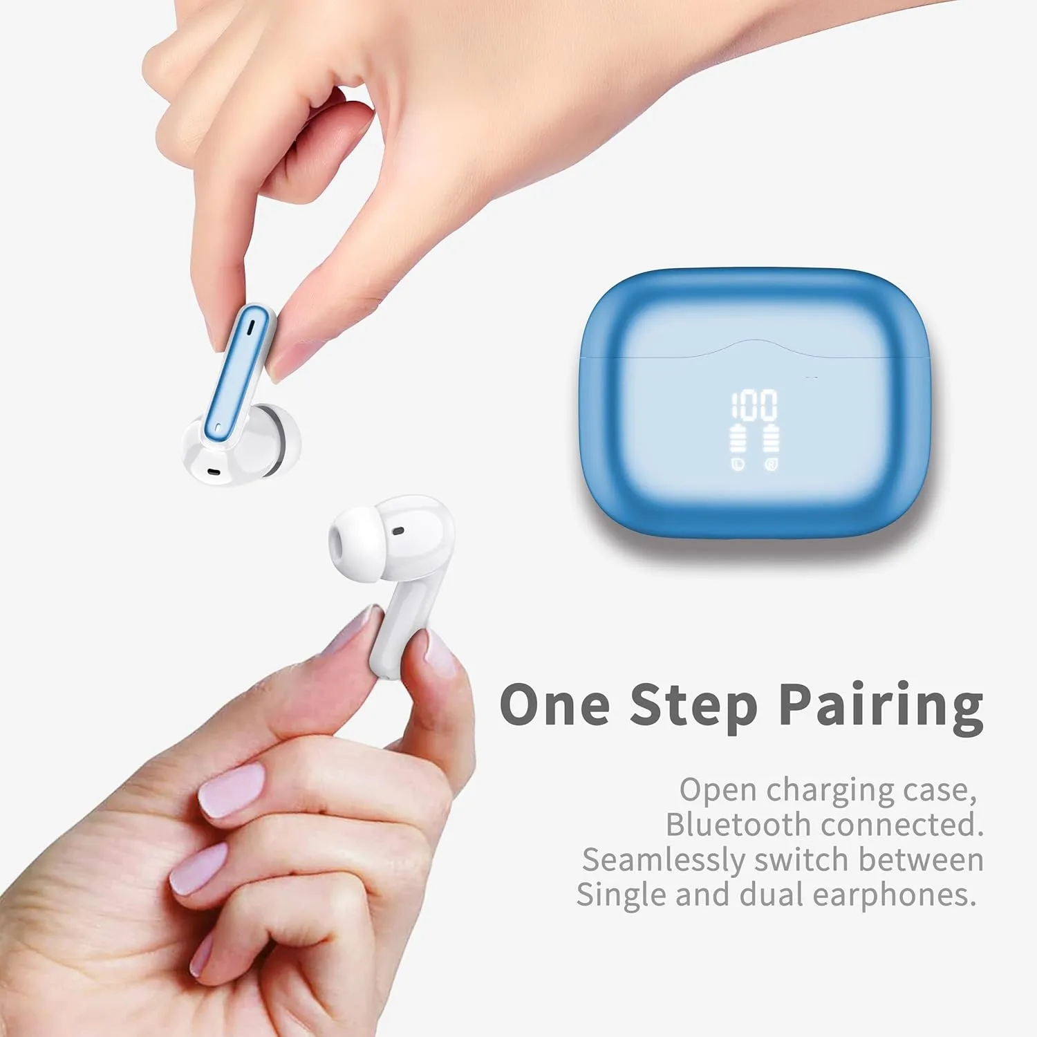 Wireless Earbuds, 2025 Bluetooth 5.4 Headphones in Ear with 4 ENC Noise Cancelling Mic, New Wireless Earphones HiFi Stereo Deep Bass 40H Playtime, LED, in-Ear Bluetooth Ear Buds IP7, Lake Blue