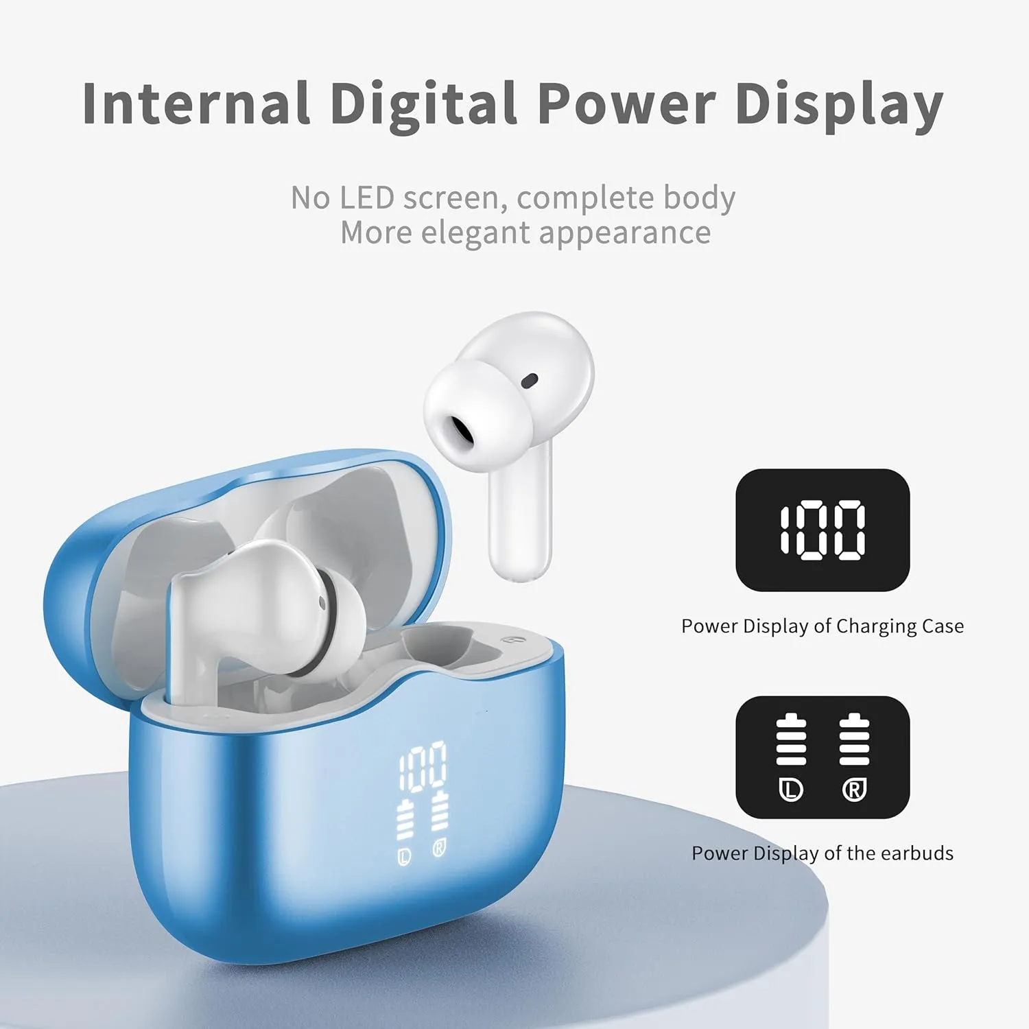 Wireless Earbuds, 2025 Bluetooth 5.4 Headphones in Ear with 4 ENC Noise Cancelling Mic, New Wireless Earphones HiFi Stereo Deep Bass 40H Playtime, LED, in-Ear Bluetooth Ear Buds IP7, Lake Blue