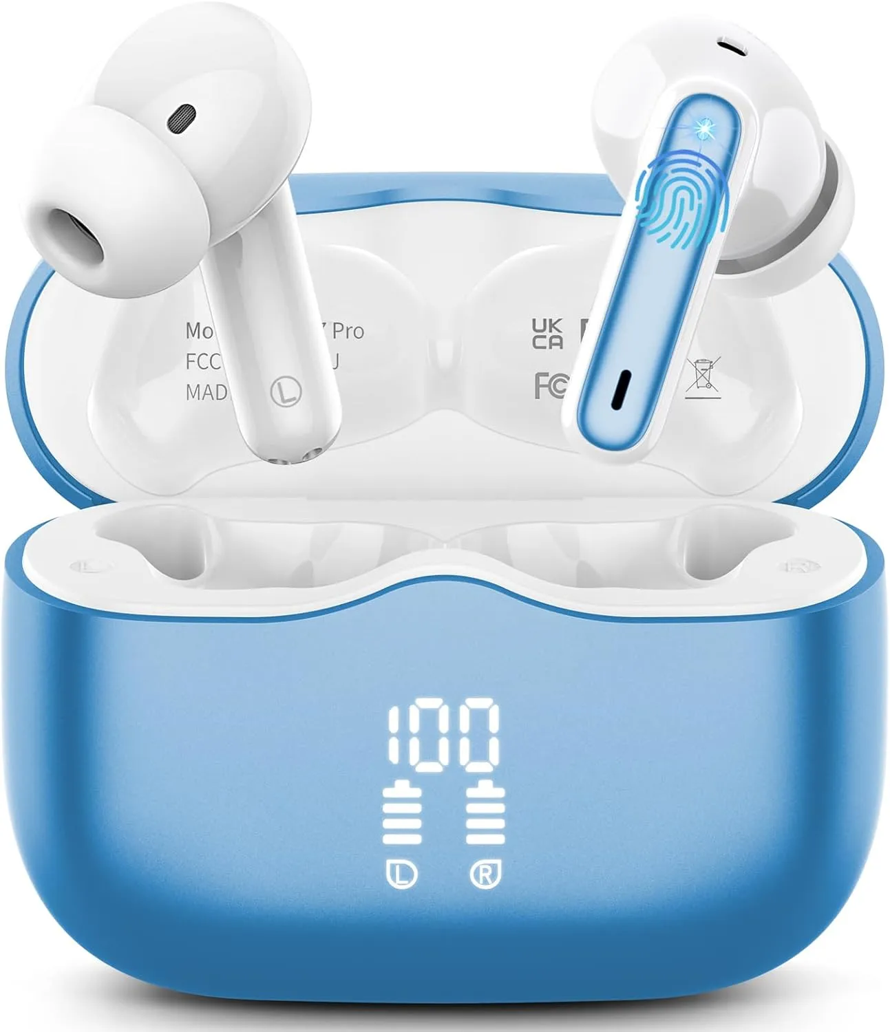 Wireless Earbuds, 2025 Bluetooth 5.4 Headphones in Ear with 4 ENC Noise Cancelling Mic, New Wireless Earphones HiFi Stereo Deep Bass 40H Playtime, LED, in-Ear Bluetooth Ear Buds IP7, Lake Blue