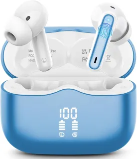 Wireless Earbuds, 2025 Bluetooth 5.4 Headphones in Ear with 4 ENC Noise Cancelling Mic, New Wireless Earphones HiFi Stereo Deep Bass 40H Playtime, LED, in-Ear Bluetooth Ear Buds IP7, Lake Blue