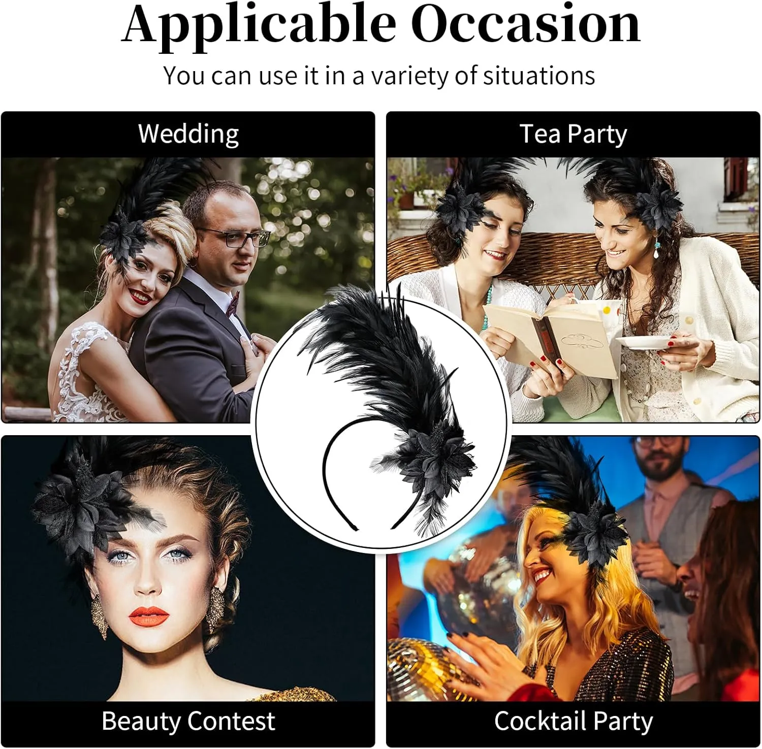Women's 1920s Feather Fascinator Headband, Fascinators Hat for Women Tea Party Flower Headpiece Gatsby Derby Hat
