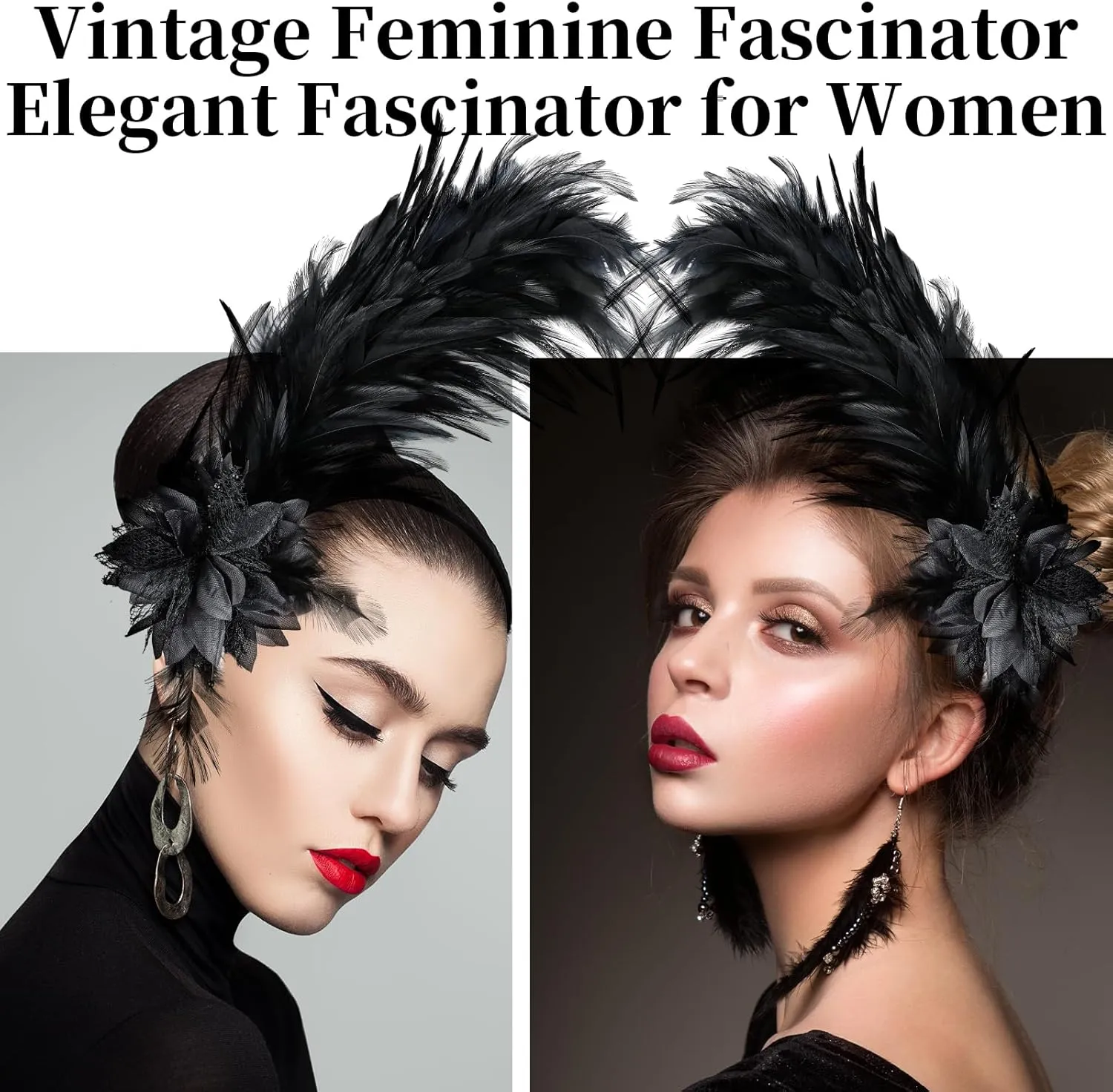 Women's 1920s Feather Fascinator Headband, Fascinators Hat for Women Tea Party Flower Headpiece Gatsby Derby Hat