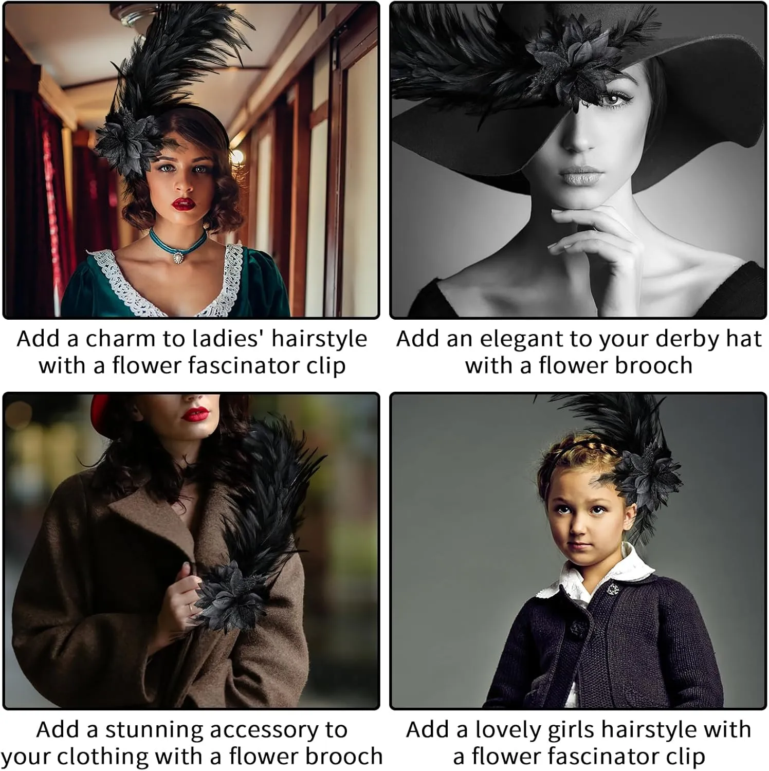 Women's 1920s Feather Fascinator Headband, Fascinators Hat for Women Tea Party Flower Headpiece Gatsby Derby Hat