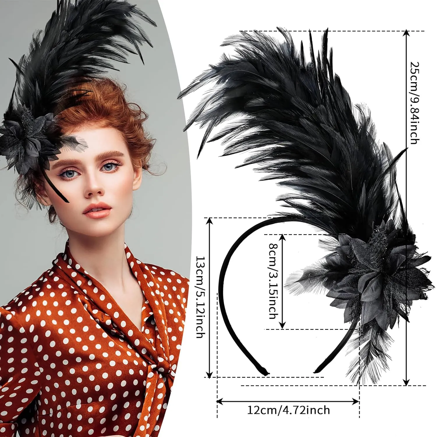 Women's 1920s Feather Fascinator Headband, Fascinators Hat for Women Tea Party Flower Headpiece Gatsby Derby Hat