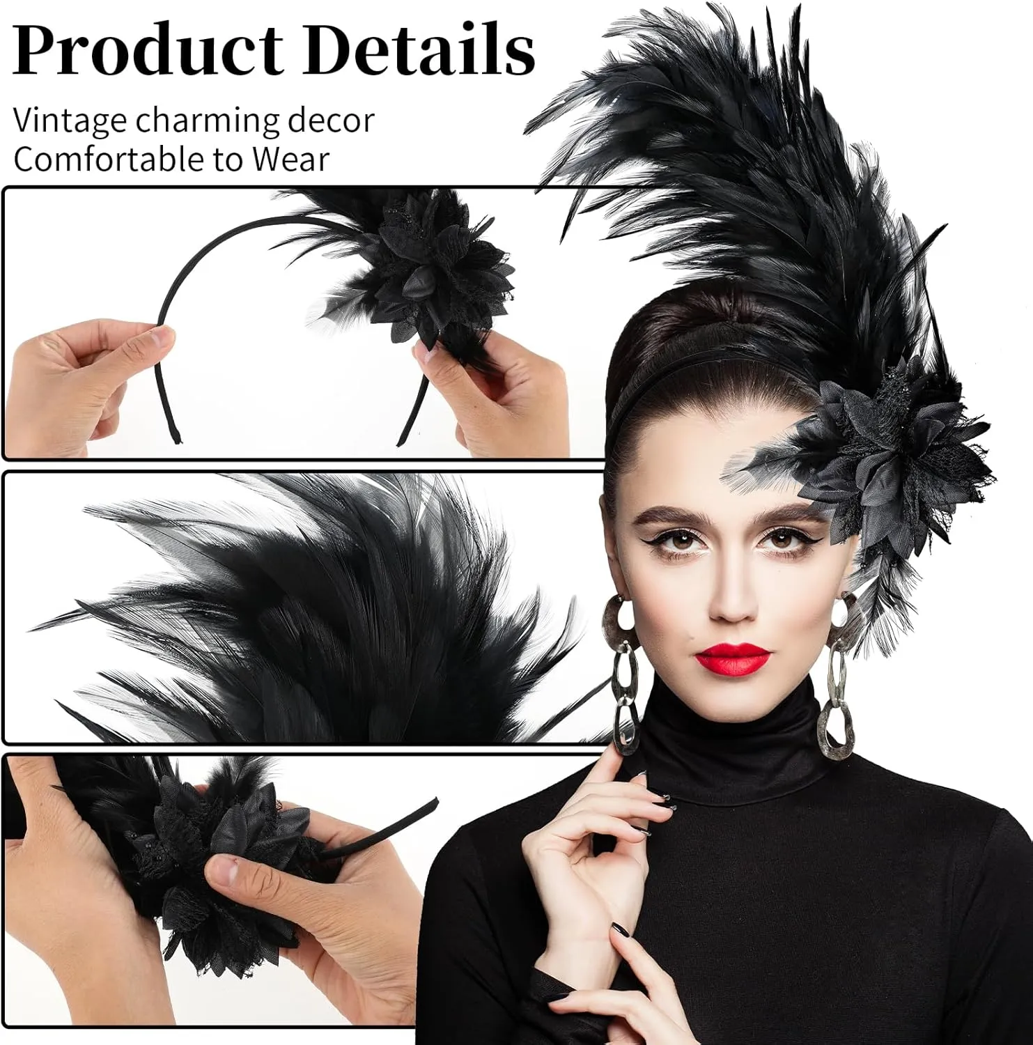 Women's 1920s Feather Fascinator Headband, Fascinators Hat for Women Tea Party Flower Headpiece Gatsby Derby Hat