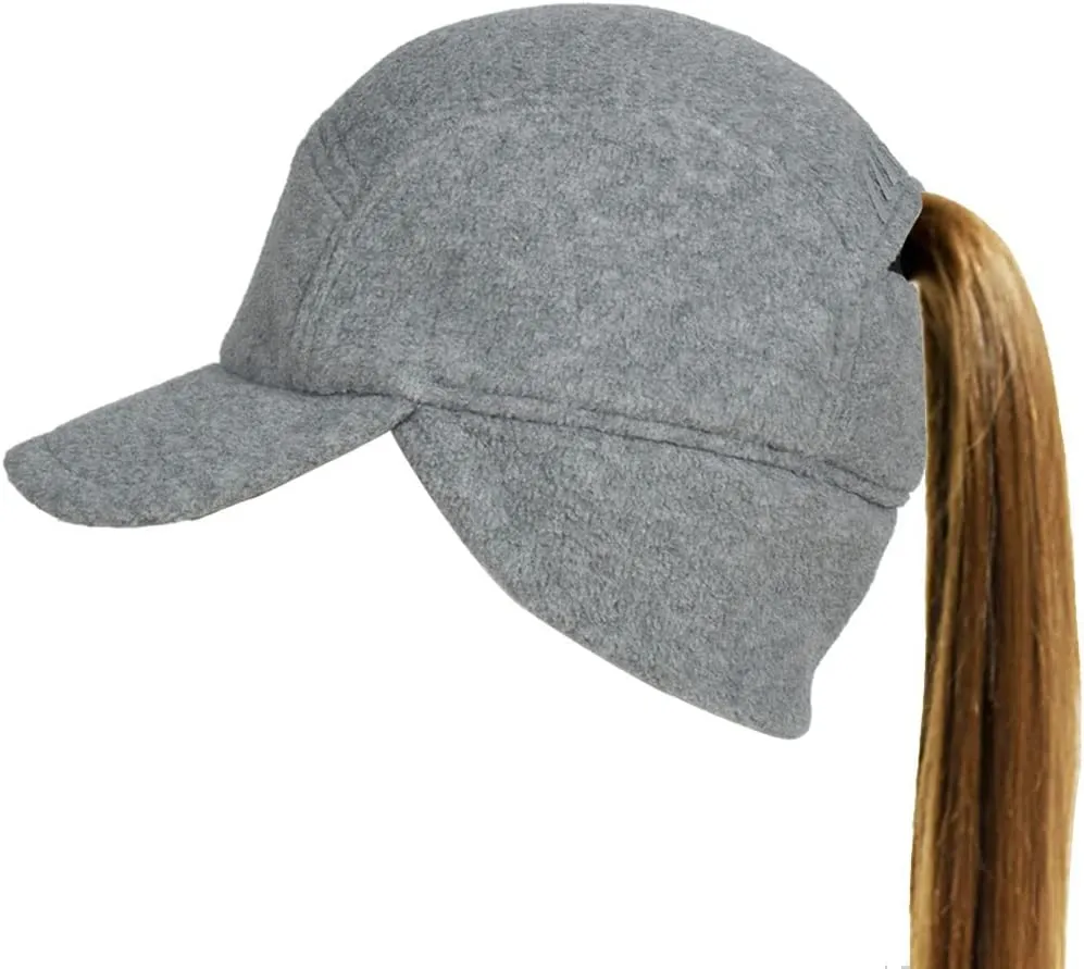 Womens Athletic Winter Hat with Ponytail Hole - Fleece Running Hat for Womens