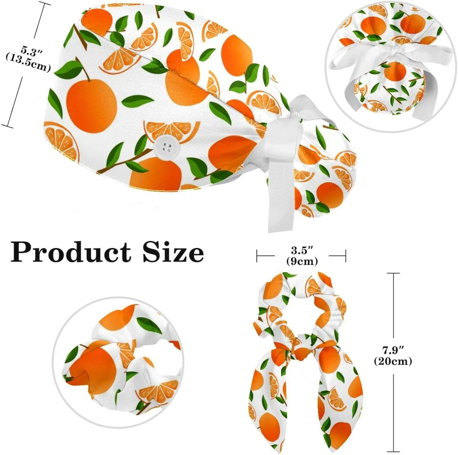 Women's Working Caps Bouffant Surgical Cap with Bow Scrunchies Pink Strawberry Pattern Ponytail Holder Tie Back Scrub Hat