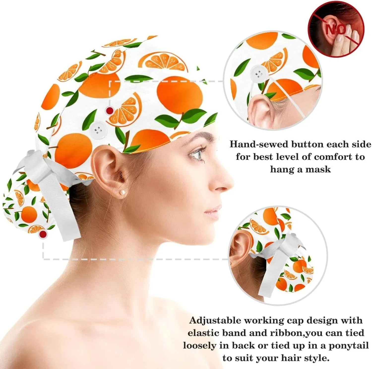Women's Working Caps Bouffant Surgical Cap with Bow Scrunchies Pink Strawberry Pattern Ponytail Holder Tie Back Scrub Hat