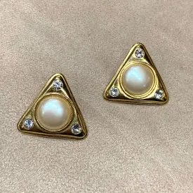 Yves Saint Laurent Pearl Triangle vintage clip on earrings